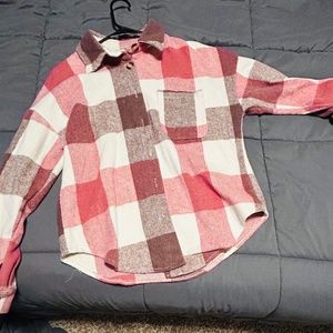 Brand new red and white thick plaid button up